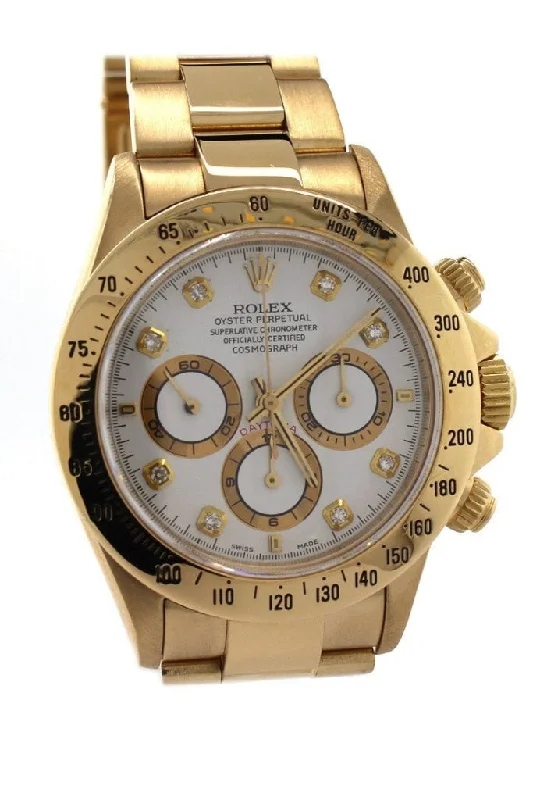 Rolex Daytona Zenith 18k Yellow Gold White Diamonds Dial Watch 16528-Rolex Watch with 200M Water Resistance -