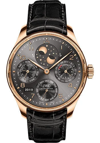 IWC Portugieser Perpetual Calendar Watch - 44.2 mm 5N Gold Case - Slate Dial - Black Alligator Strap - IW503404-IWC Watch for Classic Style -