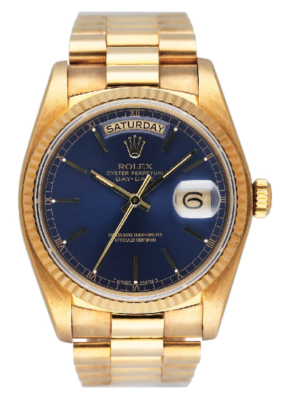 Rolex Day Date 18038 Blue Dial 18K Yellow Gold Mens Watch-Rolex President Watch -