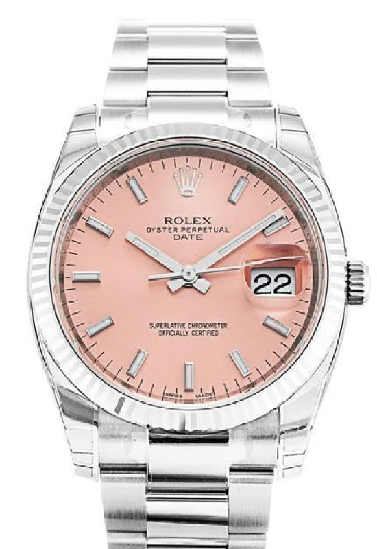 ROLEX Date 34mm Pink Dial Steel White Gold Watch 115234-Rolex Watch for Aviation Style -