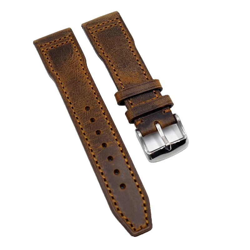 20mm, 21mm, 22mm Pilot Style Rust Orange Calf Leather Watch Strap For IWC, Semi Square Tail-IWC Watch with Alligator Leather Strap -