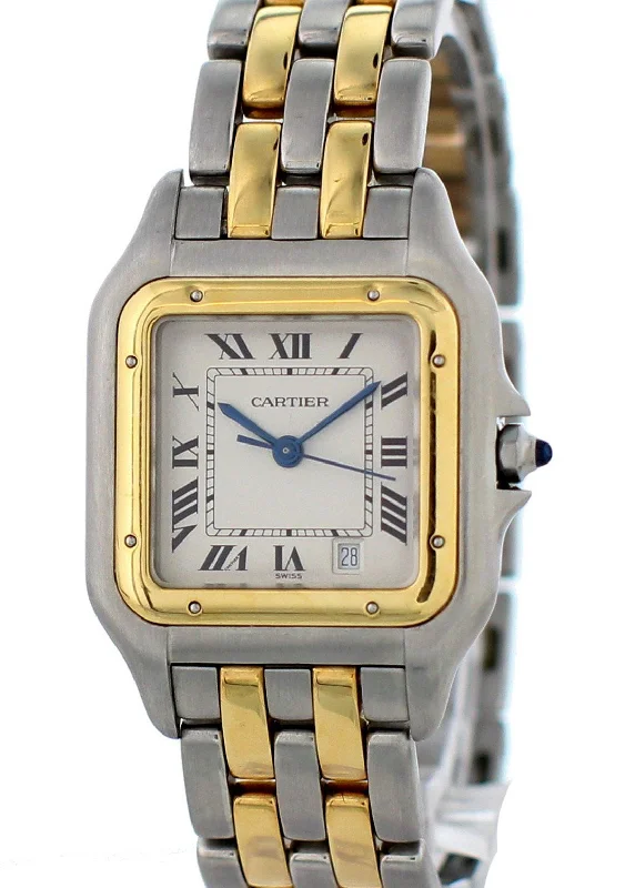 Cartier Panthere 1120 Midsize Two Tone 18k Yellow Gold Watch-Cartier Watch with Quick-Set Date Function -