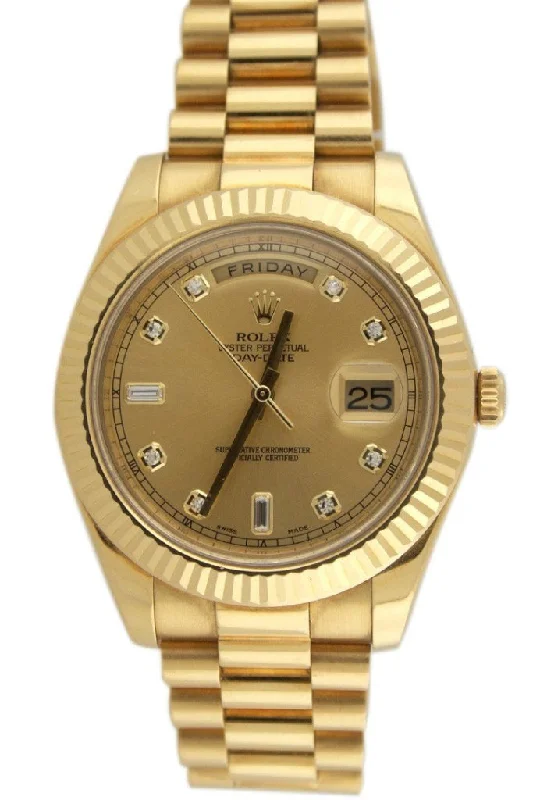 Rolex DAY-DATE II 41 Champagne Diamond Dial 18K Yellow Gold Men's Watch 218238-Rolex Watch for Luxury Collecting -