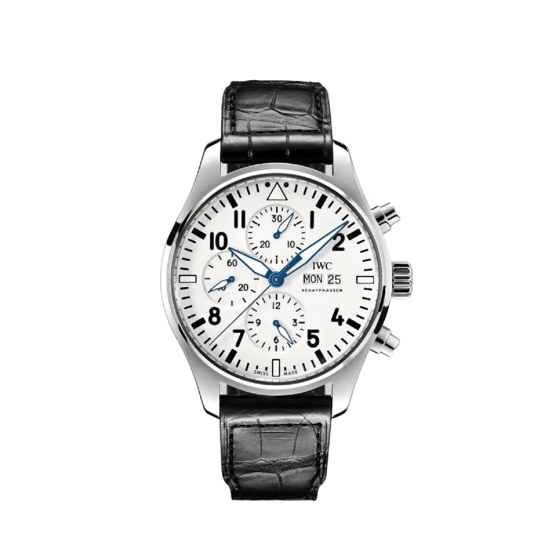 IWC Pilot Chronograph Edition "150 Years" White Dial Black Leather 43mm-IWC Watch with Chronograph and Date -