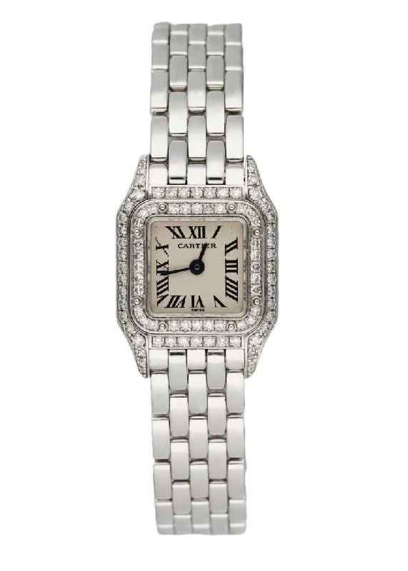 Cartier Panthere Mini 2363 18K White Gold & Diamond Set Ladies Watch-Cartier Watch with Elegant Roman Numerals -