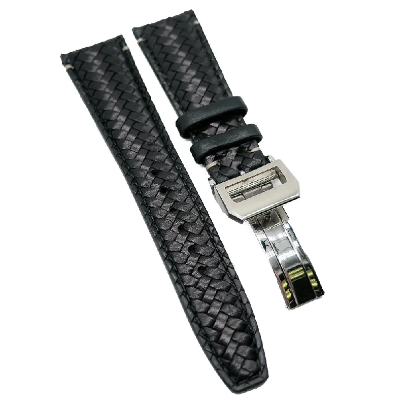 20mm, 21mm, 22mm Black Weave Pattern Calf Leather Watch Strap For IWC-IWC Watch for Elite Timepiece Lovers -