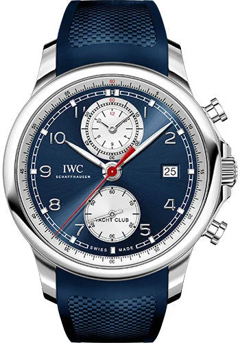 IWC Portugieser Yacht Club Chronograph Watch - 43.5 mm Stainless Steel Case - Blue Dial - Blue Rubber Strap - IW390507-IWC Watch with Limited Edition Features -