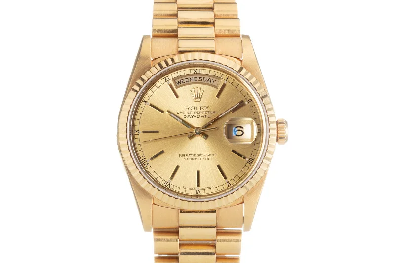 1995 Rolex Day-Date 18238 Champagne Stick Dial with Roman Numeral Track Ring & Papers-Rolex Watch for High-End Gifting -