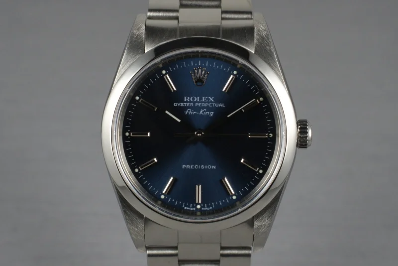 2002 Rolex Air-King 14000 Blue Dial with Box and Papers-Rolex Watch for Investment Value -