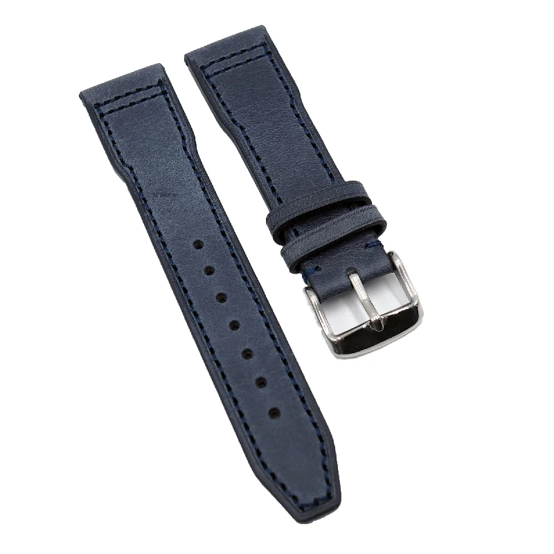 20mm, 21mm, 22mm Pilot Style Aegean Blue Calf Leather Watch Strap For IWC, Semi Square Tail-IWC Watch with Rare Materials -