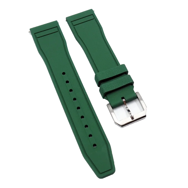 20mm, 21mm, 22mm Pilot Style Castleton Green FKM Rubber Watch Strap For IWC, Semi Square Tail, Quick Release Spring Bars-IWC Watch with Titanium and Ceramic Case -