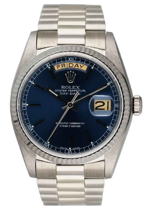 Rolex Day-Date 18039 Blue Dial 18K White Gold Mens Watch-Rolex Watch with Ceramic and Steel Case -