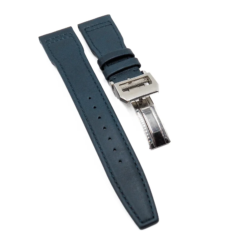 21mm Pilot Style Prussian Blue Calf Leather Watch Strap For IWC, Semi Square Tail-IWC Watch for Chronograph Experts -