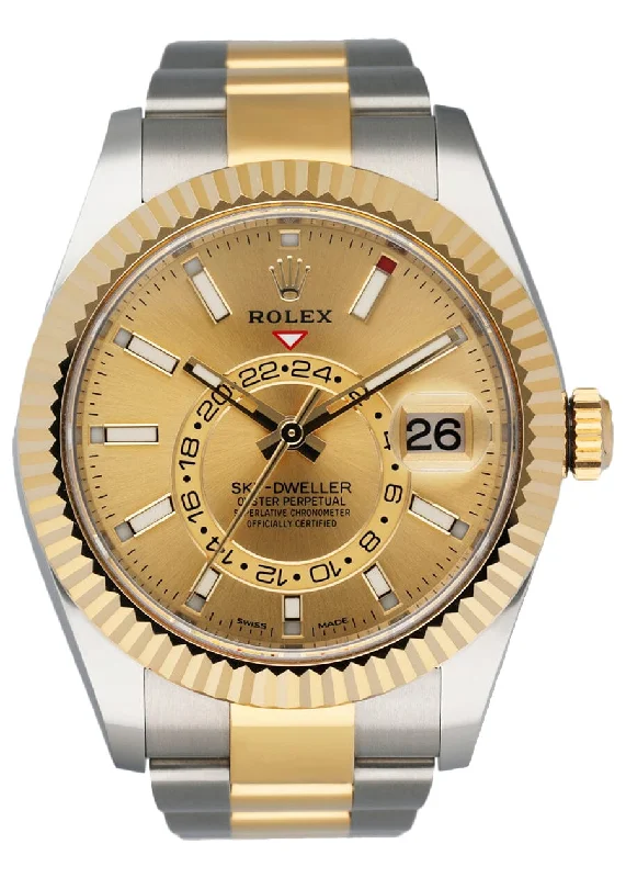 Rolex Sky Dweller 326933 Champagne Dial Mens Watch Box Papers-Rolex Watch with Rotating Bezel -