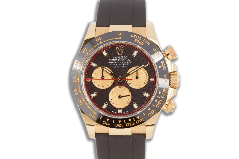 2019 Rolex 18k Yellow Gold Daytona 116518LN Black/Champagne Dial "Paul Newman" on Oysterflex with Card & Hangtags-Rolex Watch with Titanium Case -