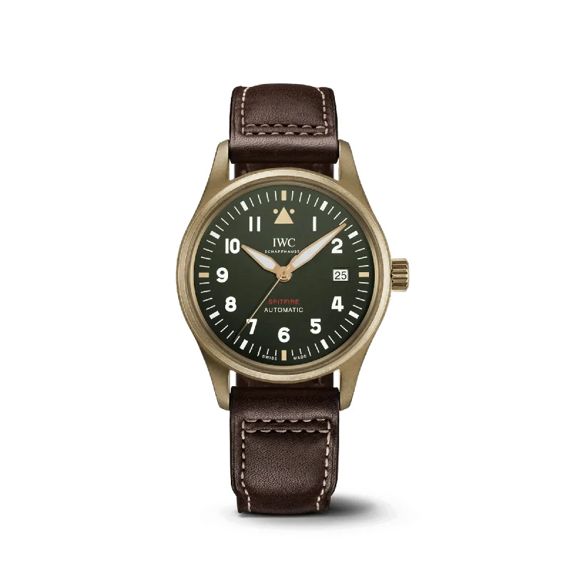 IWC Pilot Automatic Spitfire Green Dial Brown Leather 39mm-IWC Watch with 200M Water Resistance -