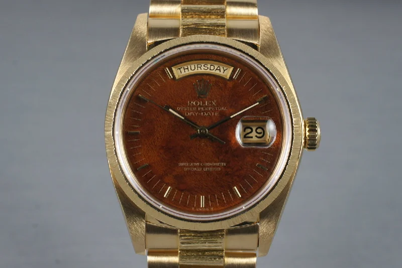 1979 Rolex 18K Bark Day-Date 18078 with Wood Dial-Rolex Watch for Aviation Style -