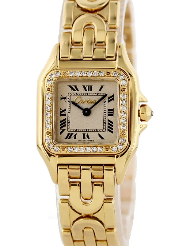 Cartier Panthere Art Deco 1070 18K Yellow Gold Ladies Watch-Cartier Watch with Diamond Dial -