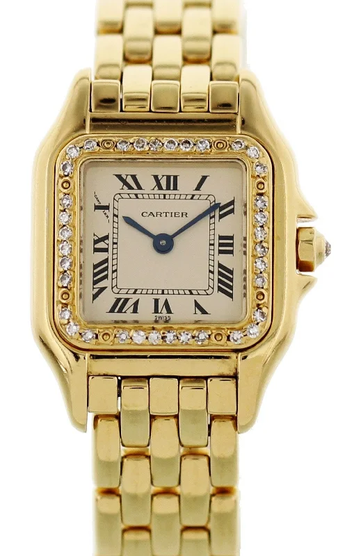 Cartier Panthere 18K Yellow Gold & Factory Diamonds-Cartier Watch with Fine Leather Strap -