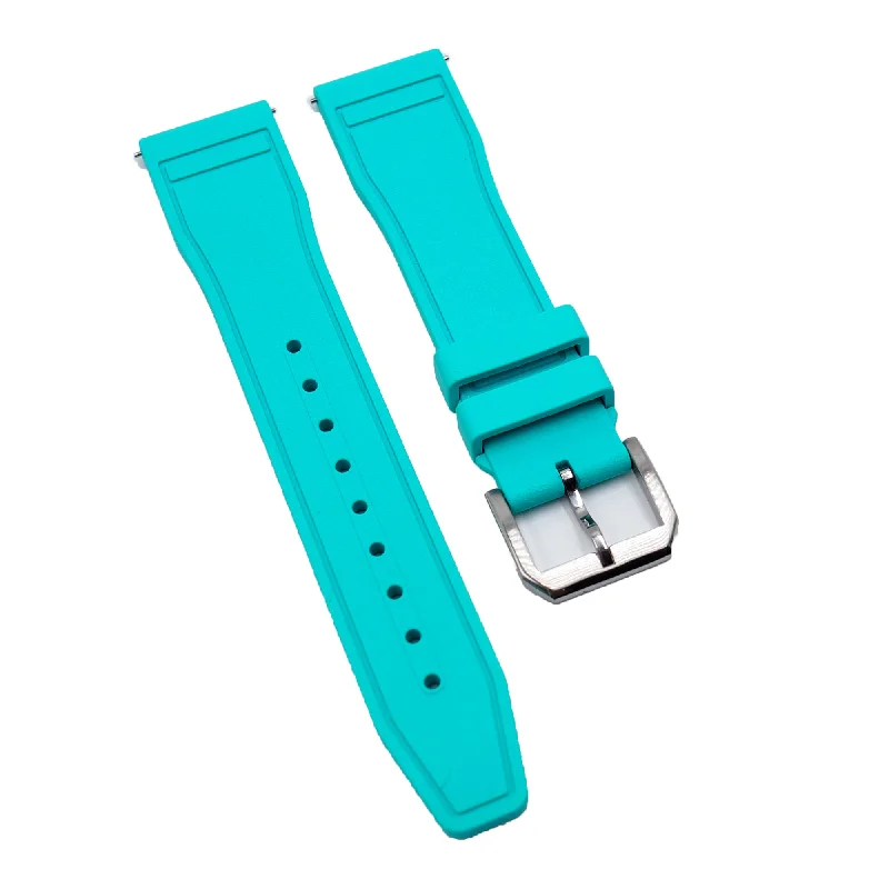 20mm, 21mm, 22mm Pilot Style Tiffany Blue FKM Rubber Watch Strap For IWC, Semi Square Tail, Quick Release Spring Bars-IWC Watch with Stainless Steel Case and Bracelet -