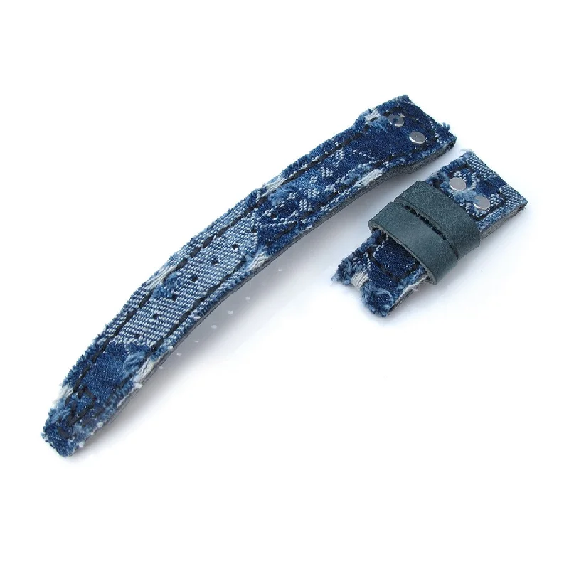 22mm MiLTAT Blue Distressed Denim Replacement Strap compatible with IWC Big Pilot, Rivet Lug-IWC Watch with 200M Water Resistance -