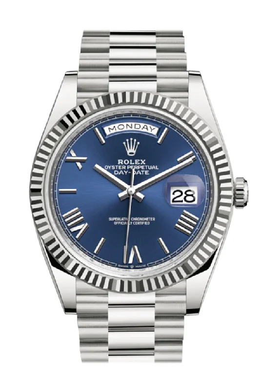 Rolex Day-Date 40 Blue Roman Dial Fluted Bezel White Gold President Automatic Men's Watch 228239-Rolex Yacht-Master Watch -