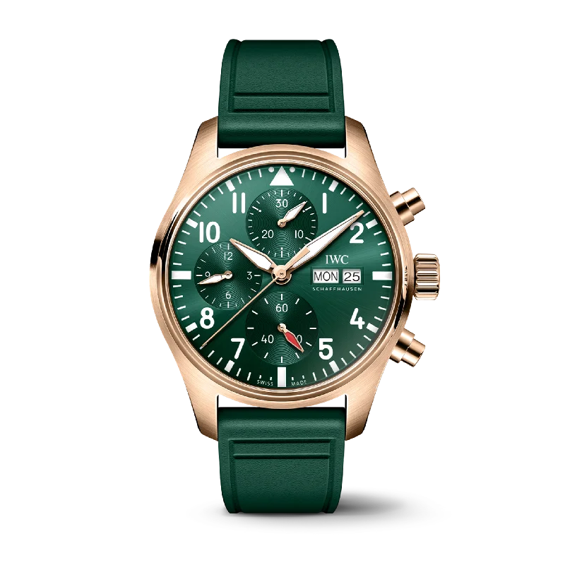 IWC Shaffhausen Pilot's Watch Chronograph 41 in Green & 18k Gold-IWC Watch with Functional Chronograph -