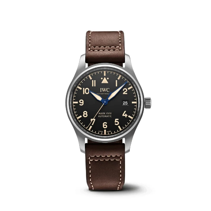 IWC Pilot Mark XVIII Heritage Black Dial Brown Leather 40mm-IWC Watch with 300M Water Resistance -