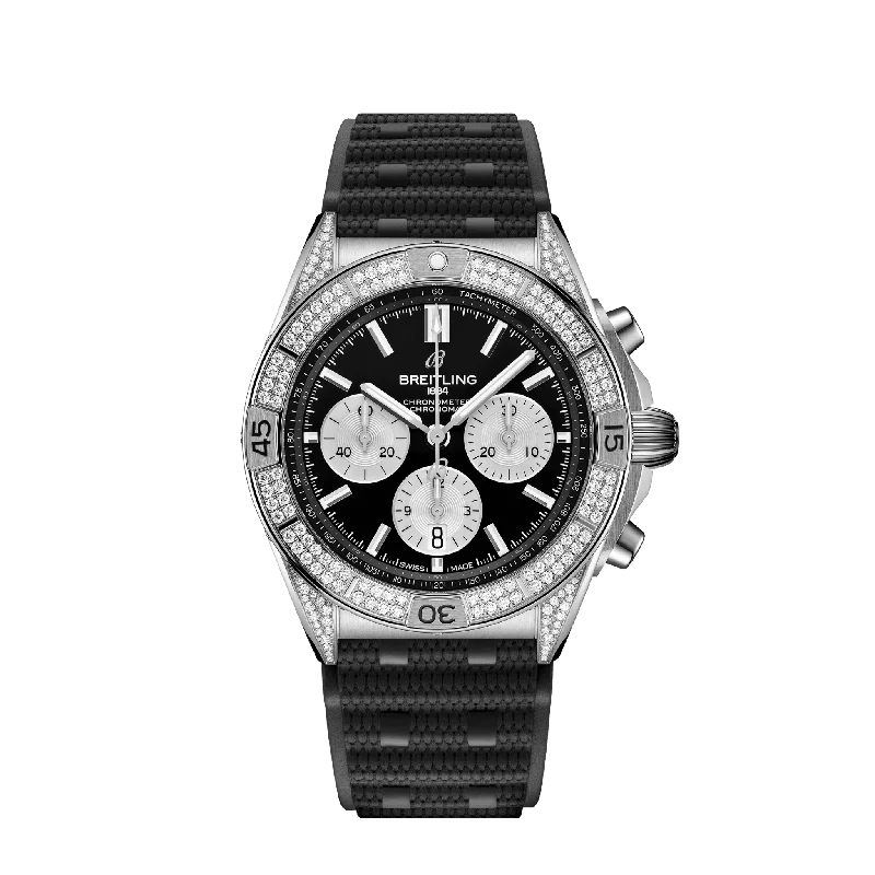 Breitling Chronomat B01 42 mm Black Dial with Diamonds Stainless Steel (Gem-Set) Black Rubber Strap AB0134721B1S2-Breitling Watch with Aviation-Inspired Design -