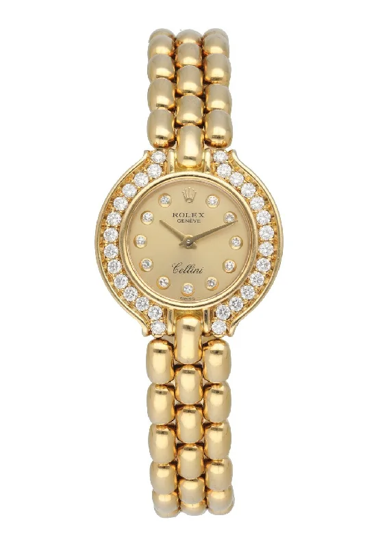 Rolex Cellini 5186 18K Yellow Gold Diamond Set Ladies Watch-Rolex Watch with Date Function -