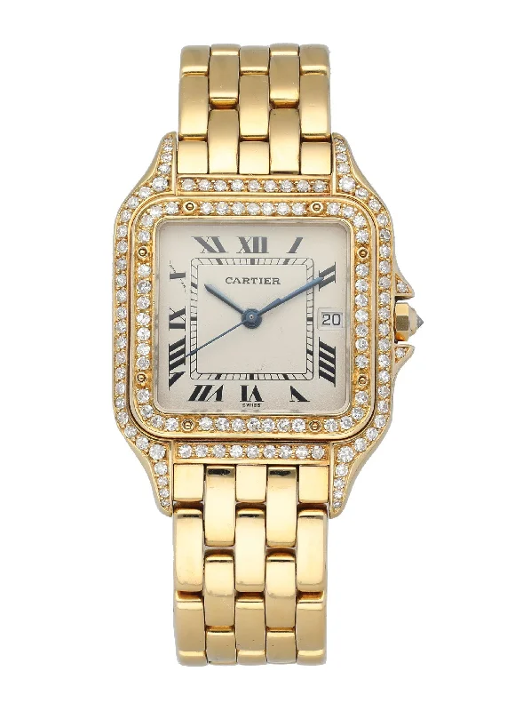 Cartier Panthere Large Diamond Bezel Yellow Gold Watch-Cartier Watch with Super-Luminova Dial -