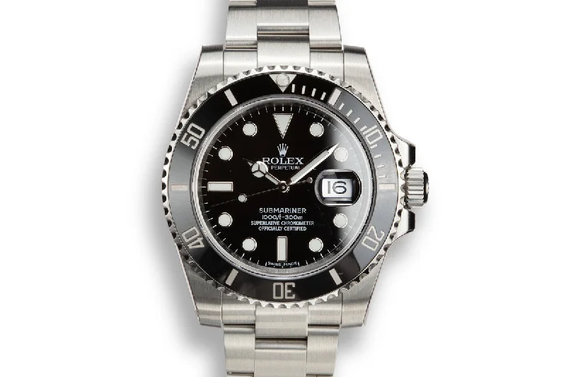 Mint 2015 Rolex Submariner 116610LN in Factory Stickers with Box and Papers-Rolex Watch with Leather Strap -