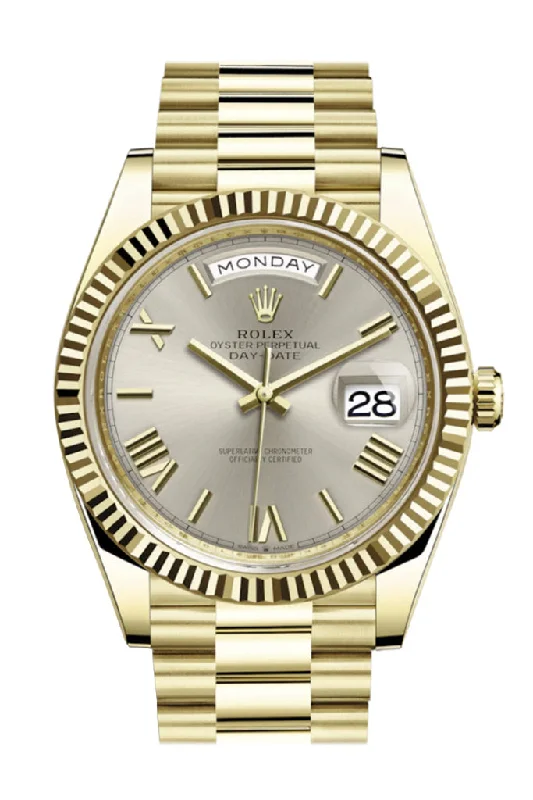 Rolex Day-Date 40 Silver Roman Dial 18K Yellow Gold President Automatic Men's Watch 228238-Buy Rolex Watches Online -