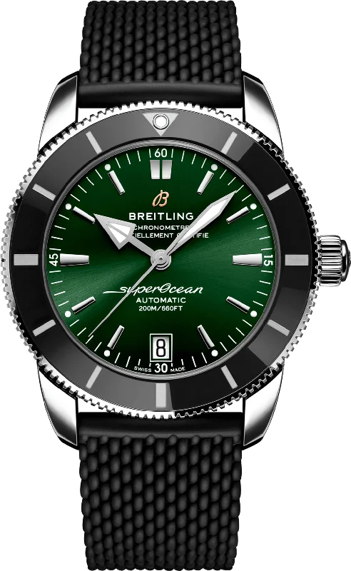 Breitling Superocean Heritage Green Rubber-Breitling Watch with Alligator Leather Strap -