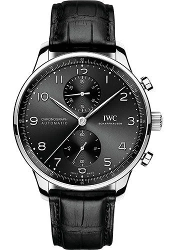 IWC Portugieser Chronograph Watch - 41.0 mm Stainless Steel Case - Black Dial - Black Alligator Strap - IW371609-IWC Watch with Swiss Craftsmanship -