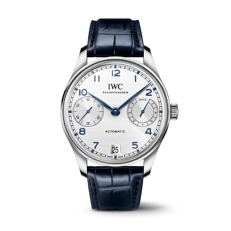 IWC Shaffhuasen 42mm Portugeiser Automatic w/ Silver Dial & Alligator Strap-IWC Watch with Multifunctional Design -