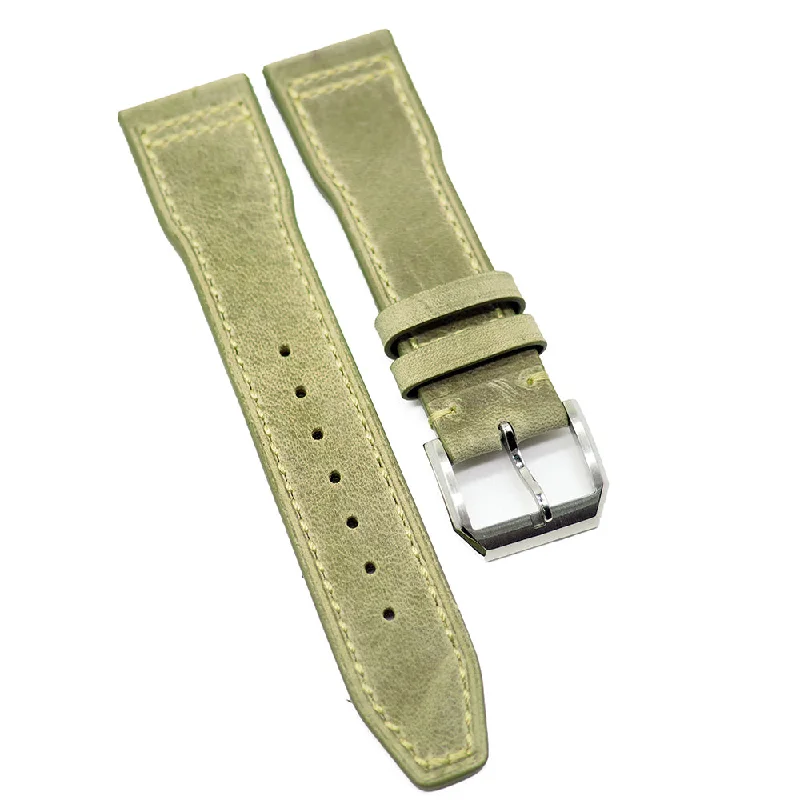 20mm, 21mm, 22mm Pilot Style Sage Green Matte Calf Leather Watch Strap For IWC, Semi Square Tail-IWC Watch with Luxury Watchmaking Features -