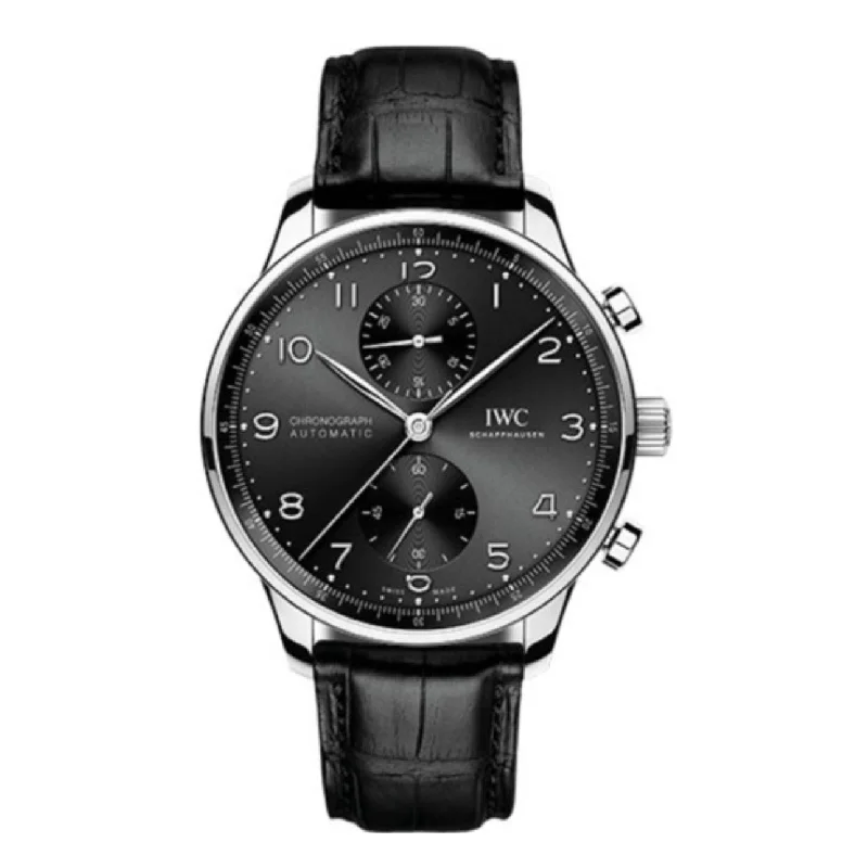 IWC Portugieser 41mm - Ref: IW371609 - Black Arabic Dial, Black Alligator Leather Strap-IWC Watch with Custom Features -