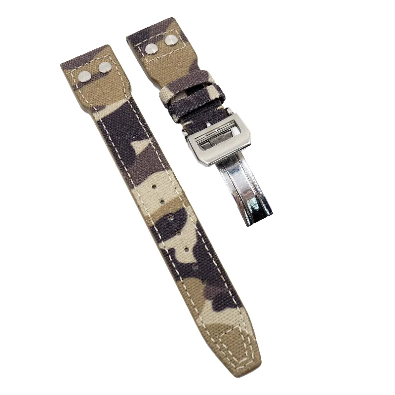 22mm Pilot Style Camouflage Brown Nylon Watch Strap For IWC, Rivet Lug, Semi Square Tail-IWC Watch with Date and Day Function -