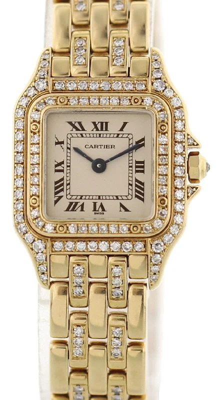 Cartier Panthere 1280 2 18k Yellow Gold & Factory Diamonds-Cartier Watch with Clear, Minimalist Display -