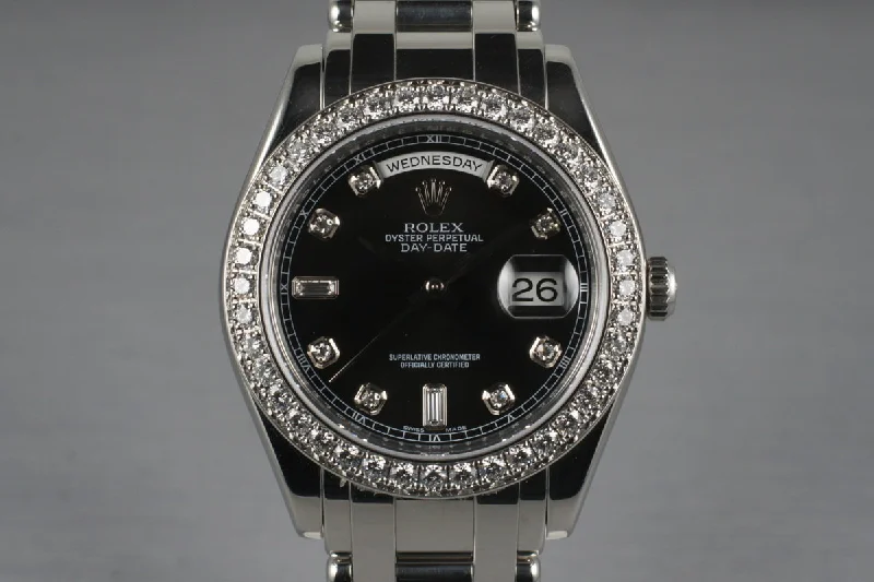 2006 Rolex Platinum Masterpiece Day-Date 18946 Black Diamond Dial and Box and Papers-Rolex Watch for Luxury Timepiece Collecting -