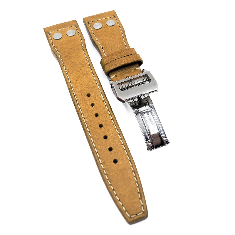 21mm Pilot Style Goldenrod Orange Calf Leather Watch Strap For IWC, Rivet Lug, Semi Square Tail-IWC Watch with Adjustable Strap Features -