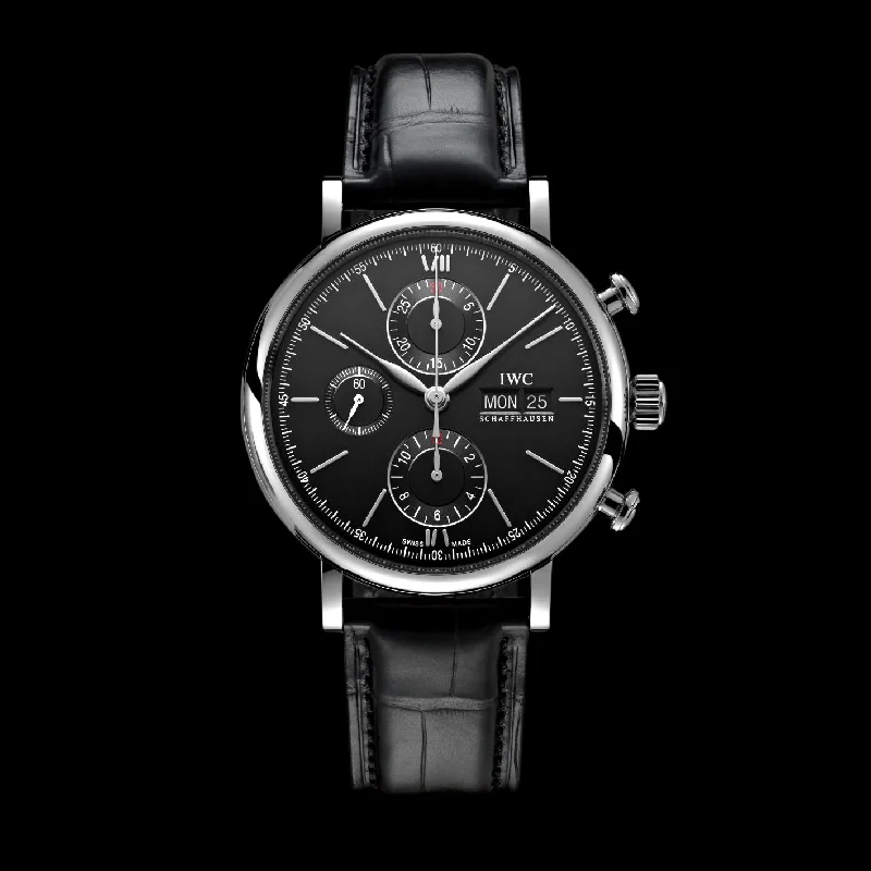 IWC Portofino Chronograph Watch, 42mm Black Dial, IW391029-IWC Watch with Modern Technology -