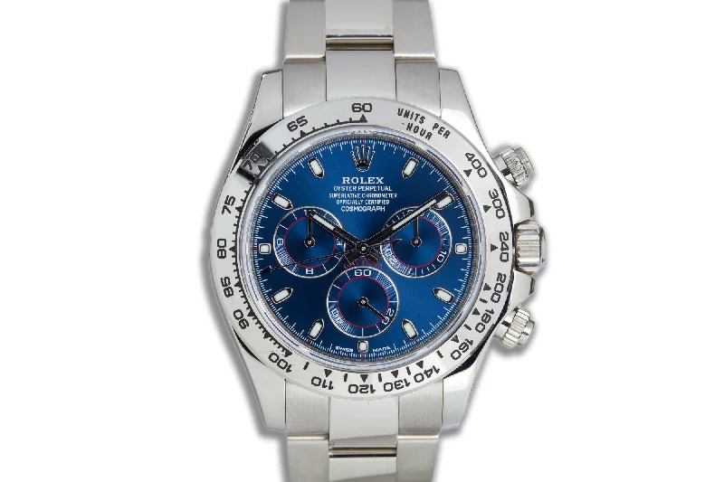 2016 Rolex 18k White Gold Daytona Chronograph 116509 Blue Dial with Box & Card-Rolex Watch with Dual Time Zone -