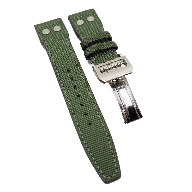 21mm Pilot Style Army Green Nylon Watch Strap For IWC, Rivet Lug, Semi Square Tail-IWC Watch for Divers and Explorers -