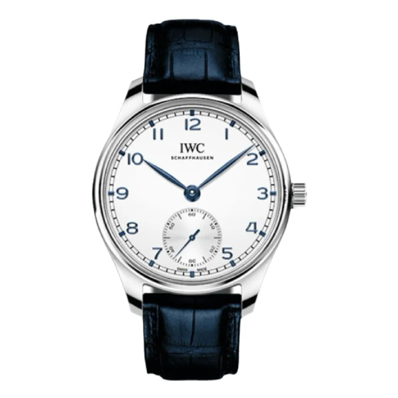 IWC Portugieser 40mm - Ref: IW358304 - Silver Arabic Dial, Blue Alligator Leather Strap-IWC Watch with Sapphire Crystal -