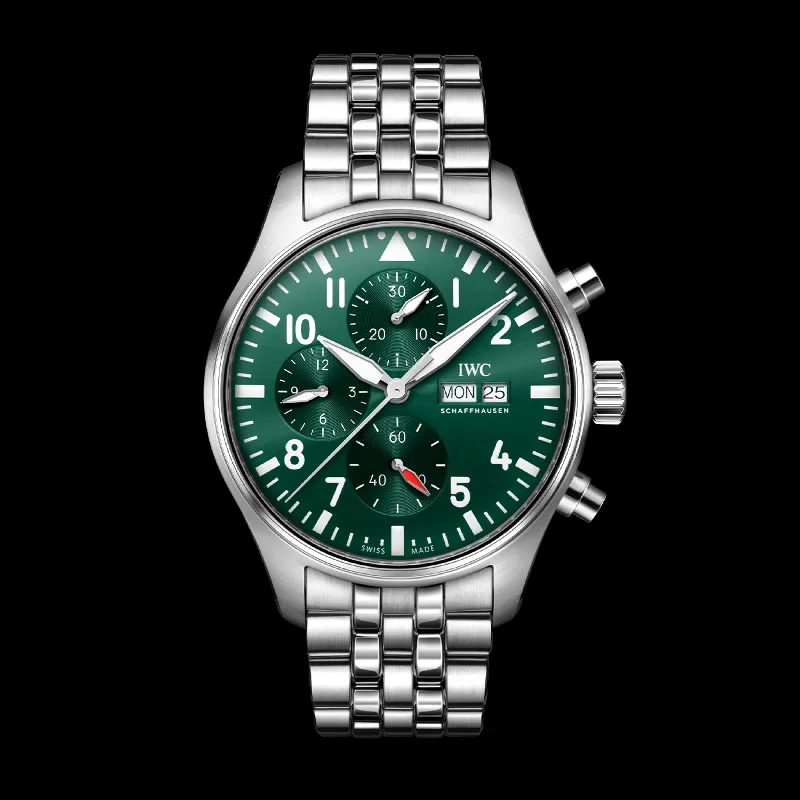 IWC Pilot'S Watch Chronograph Watch, 43mm Green Dial, IW378006-IWC Watch with Stainless Steel Case and Bracelet -