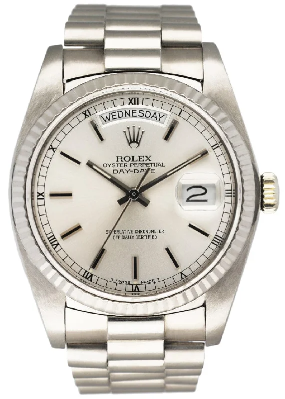 Rolex Day-Date 18039 18K White Gold Mens Watch-Rolex Watch with Leather Strap -