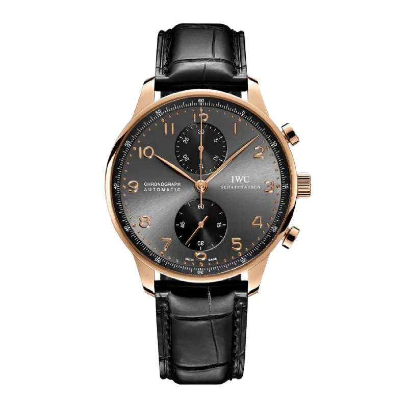 IWC Portugieser 40.9mm - Ref: IWC --62500 Black Chronograph Dial in 18K Rose Gold Case, Black Alligator Leather Strap-IWC Watch with Green Dial -