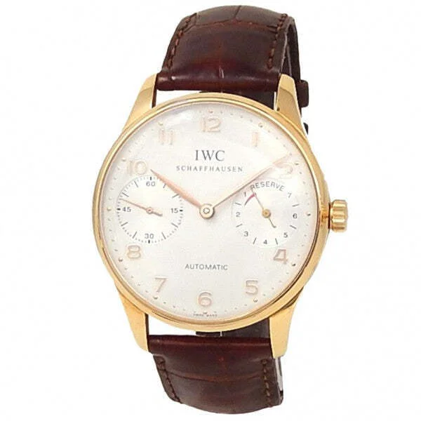 IWC Portuguese 7 Days Power Reserve 18k Rose Gold Leather Silver Watch IW500004-IWC Watch with Custom Features -